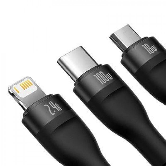 Cabo Flash Series One-For-Three Fast Charging Usb To M+L+C 100W 1.2M Preto
