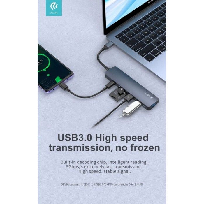 Leopard Type-C To USB3.0 * 3 + PD + Card reader 5 In 1 HUB