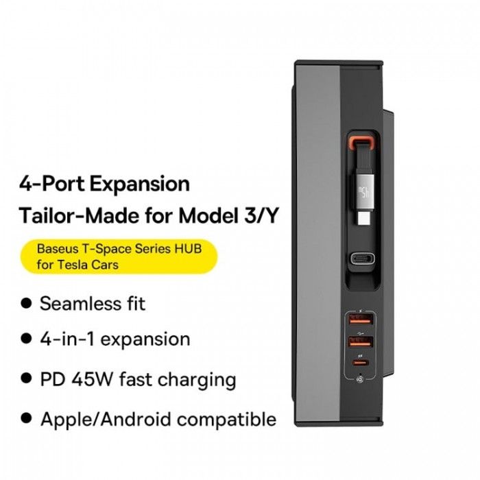 Hub T-Space p/ Tesla com Cabo USB-C 45W Retrtil