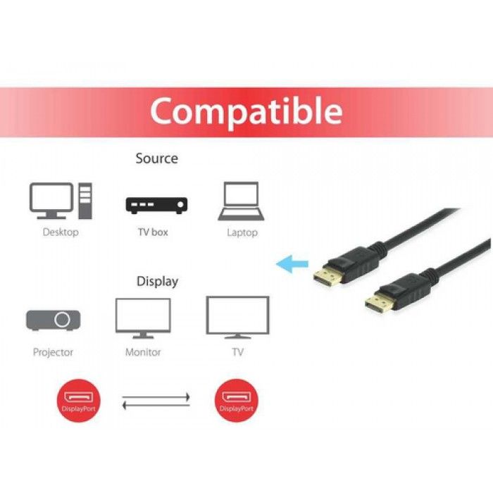 Cabo DisplayPort 1.4 M/M 1m - Preto
