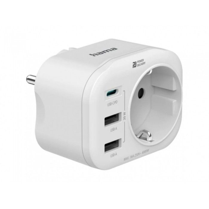 Adaptador Viagem Adaptador Tomada 1Schuko USB-C+A 20W Sh W