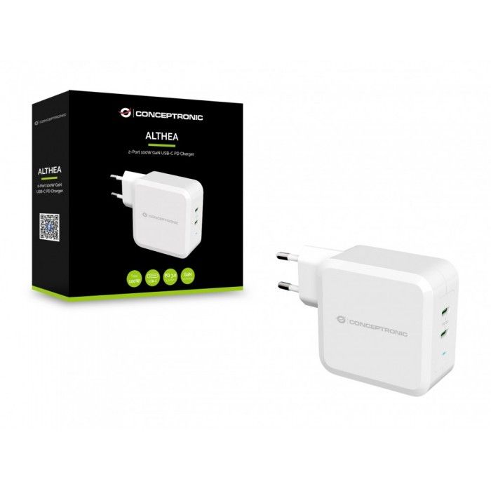 Carregador de Parede Conceptronic 2-Portas USB-C 100W GaN