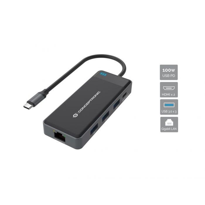 Donn 7-in-1 Docking Station USB 3.2 Gen 1 HDMI x 2 USB 3.0 x 3 GbE 100W USB PD