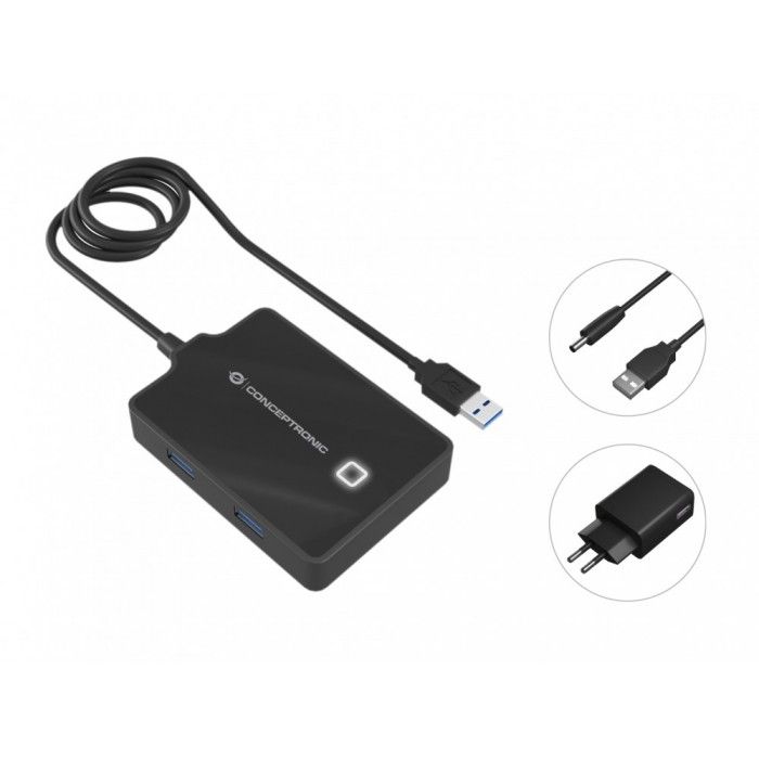 Conceptronic HUBBIES11BP hub de interface USB 3.2 Gen 1 (3.1 Gen 1) Type-A 5000 Mbit/s Preto
