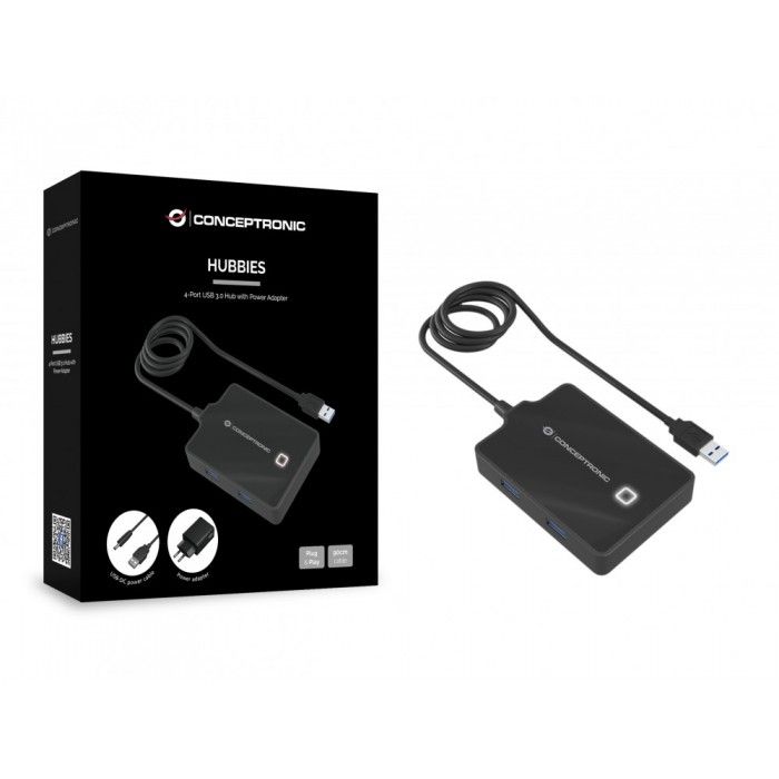 Conceptronic HUBBIES11BP hub de interface USB 3.2 Gen 1 (3.1 Gen 1) Type-A 5000 Mbit/s Preto