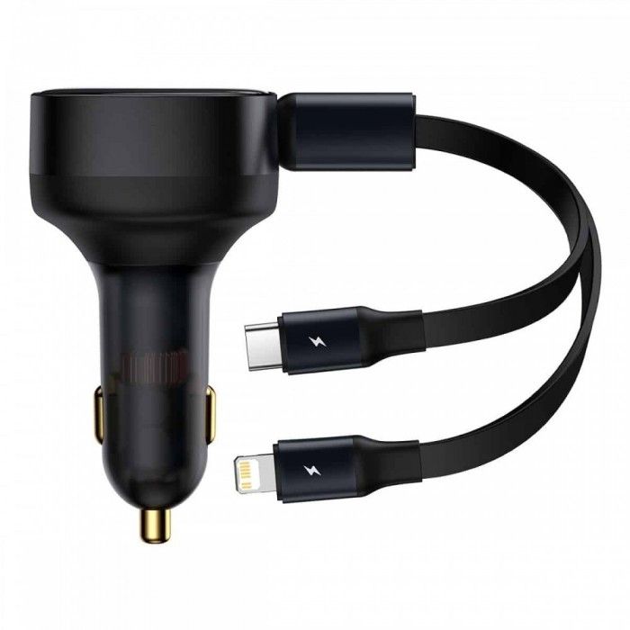 Carregador Isqueiro Usb-c + Lightning 30w Preto