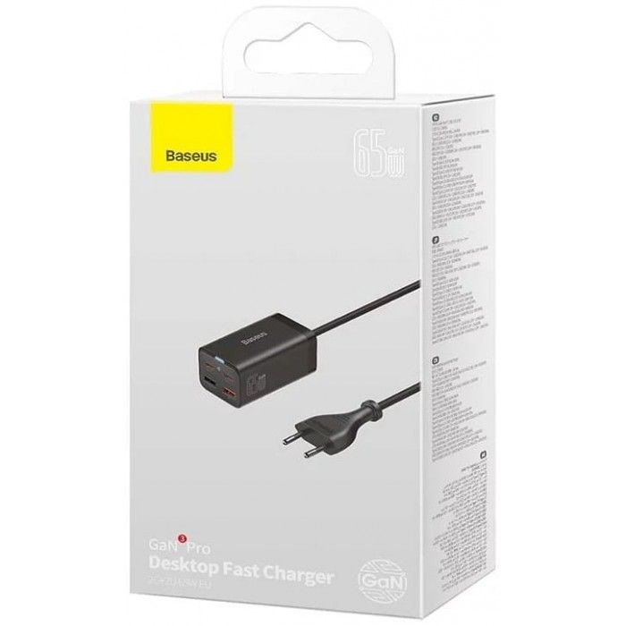 Carregador Baseus Rpido Gan3 Pro: 2x Usb-C: 2x Usb: 65W Preto