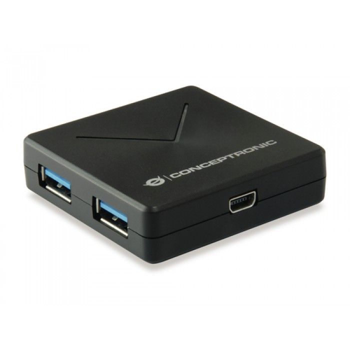 Conceptronic HUBBIES02B hub de interface USB 3.2 Gen 1 (3.1 Gen 1) Mini-B 5000 Mbit/s Preto