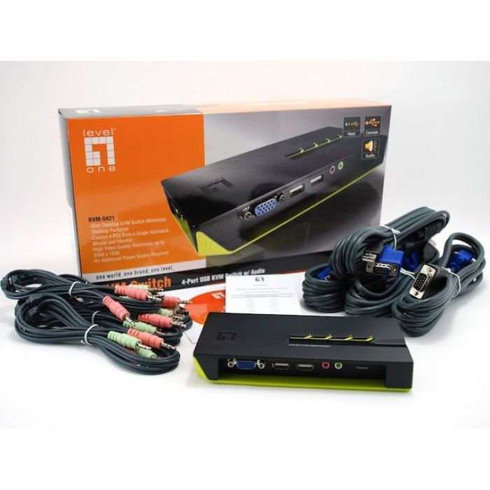 KVM 4xPortas USB c/ AUDIO (INCLUI CaboS)