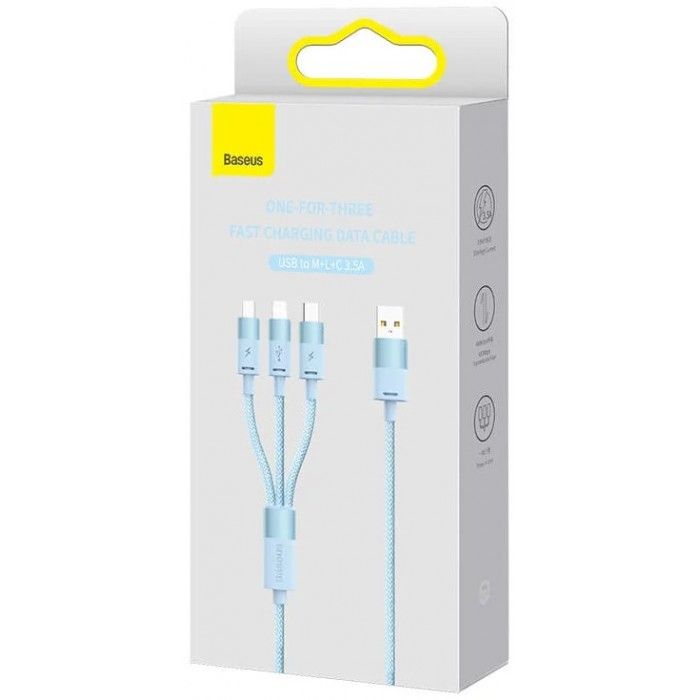 Cabo Carregamento Rpido Starspeed 3em1 Usb To M+L+C 3.5A 1.2M Azul