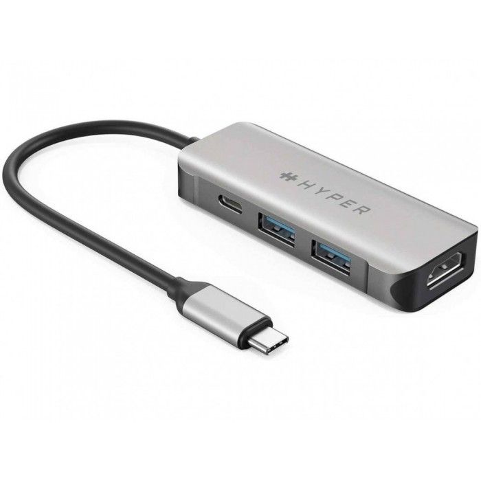 Docking Station HYPER HD41 (HDMI Single 4K 100W) Prateado