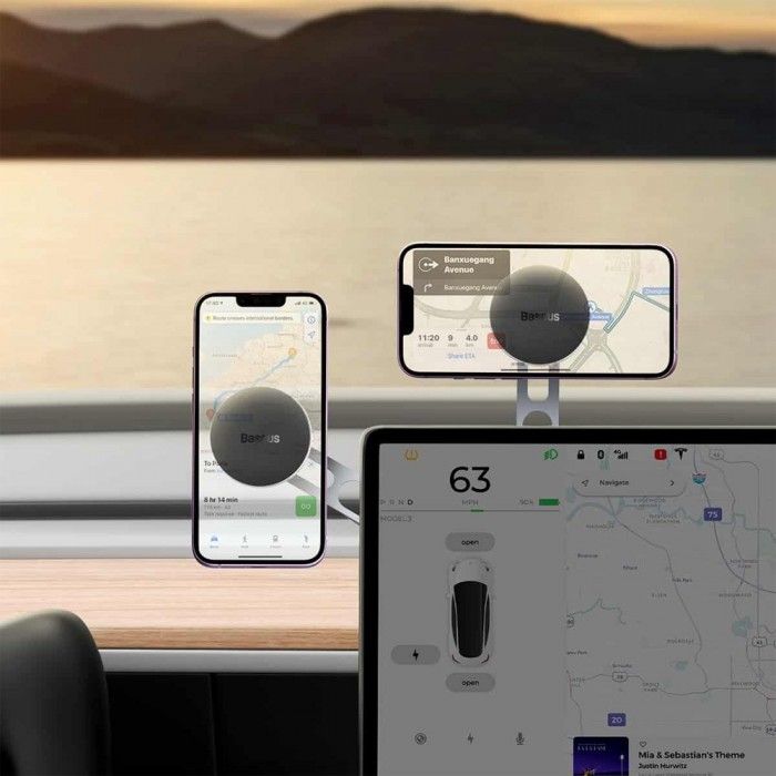 Suporte para Carro Baseus T-Space Series Folding Metal Magnetic Phone Holder Prateado