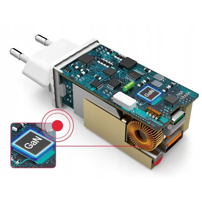 Mini Carregador Gan USB-C+A QC3.0 65W
