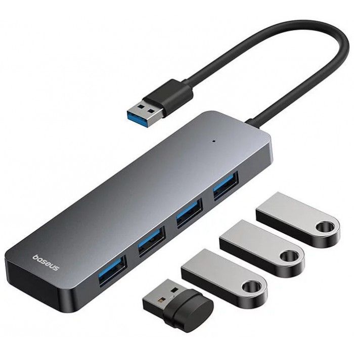 Hub USB Baseus 4 em 1 Hub UltraJoy Lite USB-A para USB 3.0 15cm (Cinza)