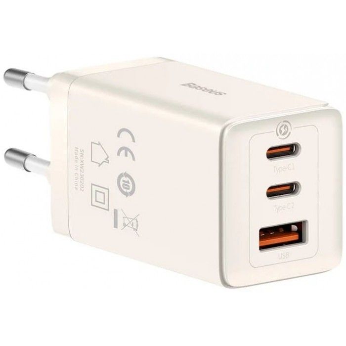 Dz-Eu Ka Baseus Gan5 Ultra Fast Charger 2C+U 65W Eu Set Stellar White
