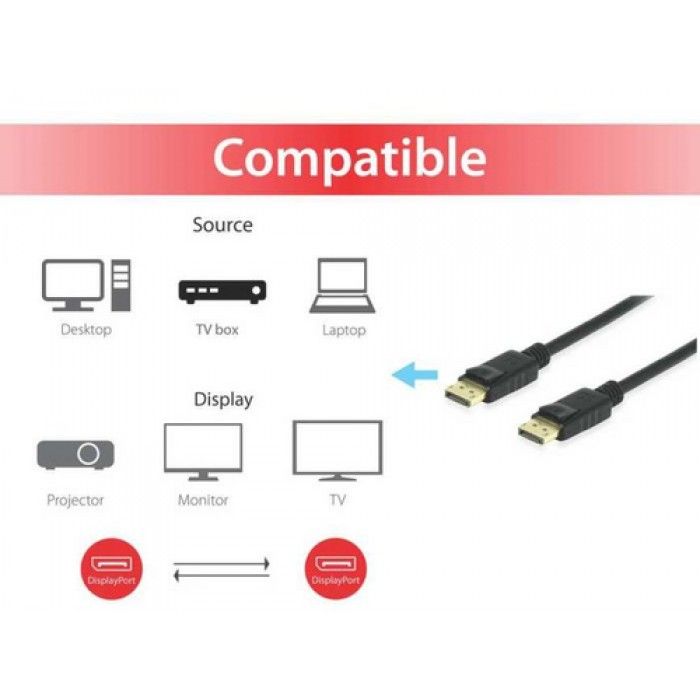 Display Port 1.4 Cabo M/M 5.0M WITH LATCH Preto