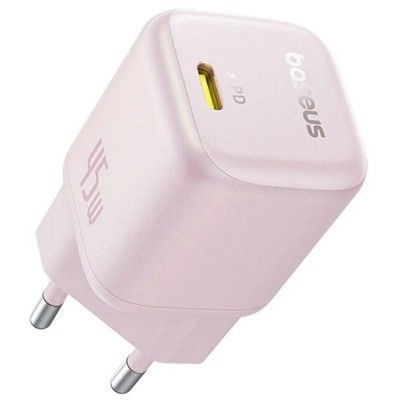 Carregador baseus picogo gan 1c 45w eu baby pink