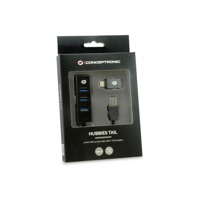 Hubbies TAIL 4 Portas USB 3.0 Hub c/ USB-C-USB-A Adaptador