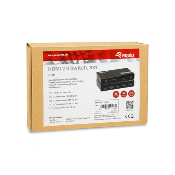HDMI 2.0 SWITCH 3X1 USB POWERED