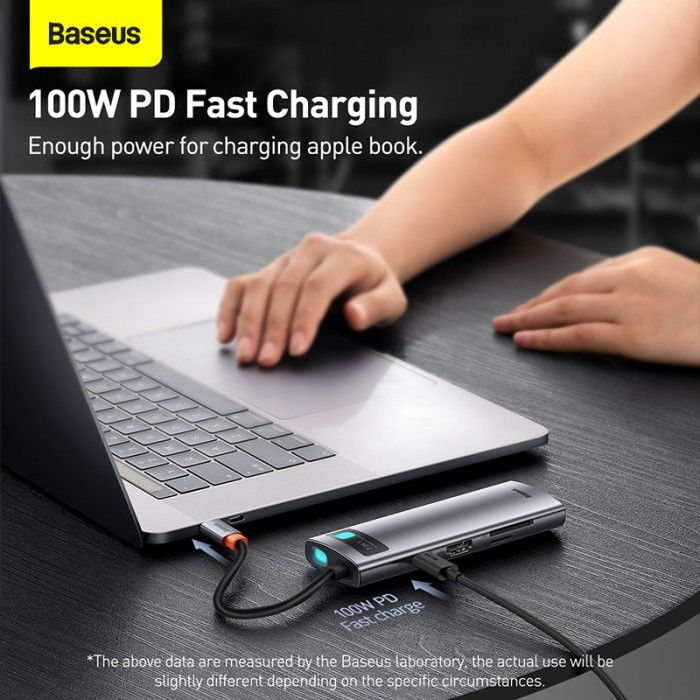 Hub Usb Baseus Metal Gleam 7-In-1 Type-C Docking Station Gray