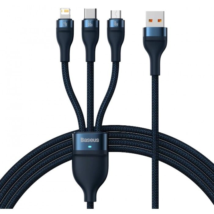 Cabo Flash Series One-For-Three Fast Charging Usb To M+L+C 66W 1.2M Azul