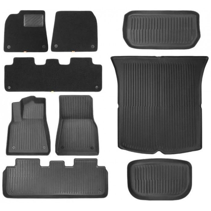 Tapete p/ Carro Baseus T-Space Series 9-Piece Floor Mat For Tesla Model Y Velvet Cluster Black
