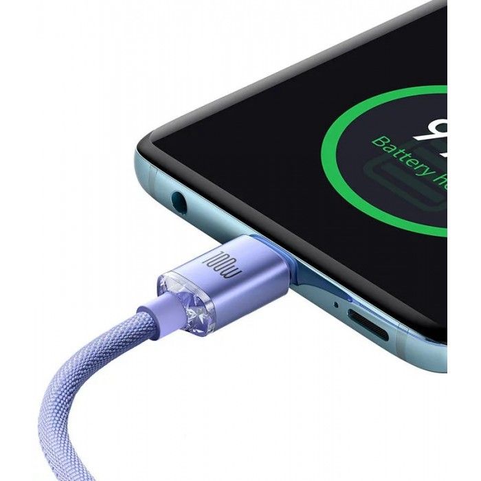 Cabo Carregamento Rpido Usb-C - Usb-C Crystal Shine 100W 1.2M Roxo