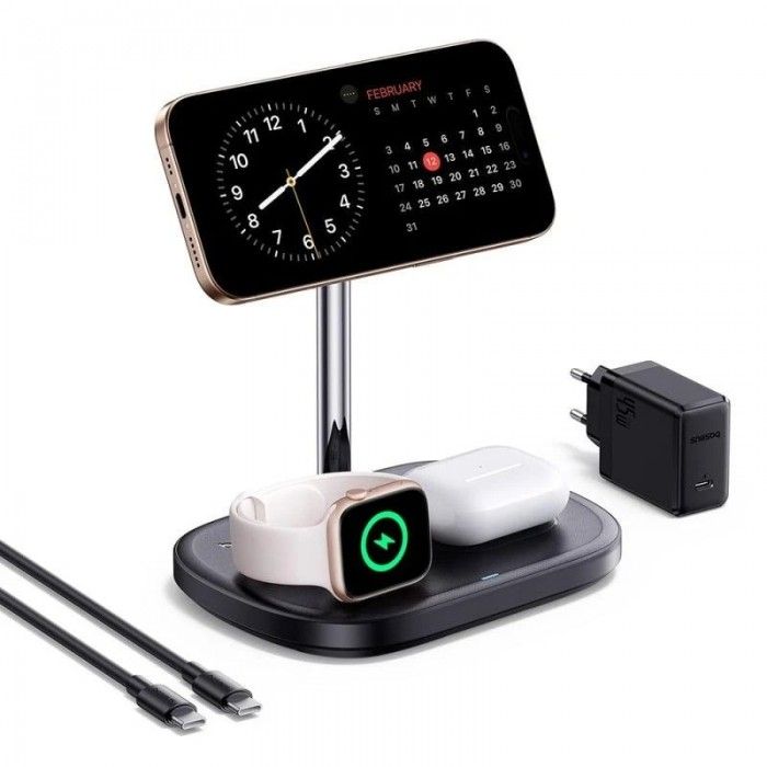 Carregador Os-Baseus Enerfill Fs41 3-In-1 Wireless Charging Stand With Tec Cooling Cosmic Black (45W