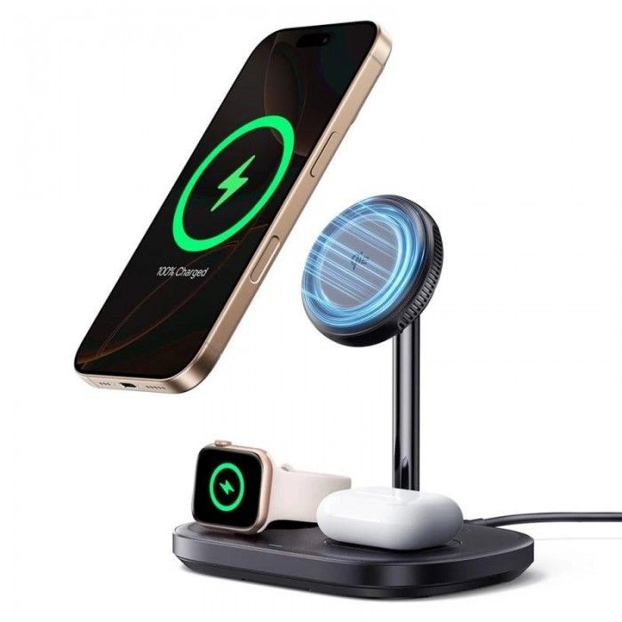 Carregador Os-Baseus Enerfill Fs41 3-In-1 Wireless Charging Stand With Tec Cooling Cosmic Black (45W