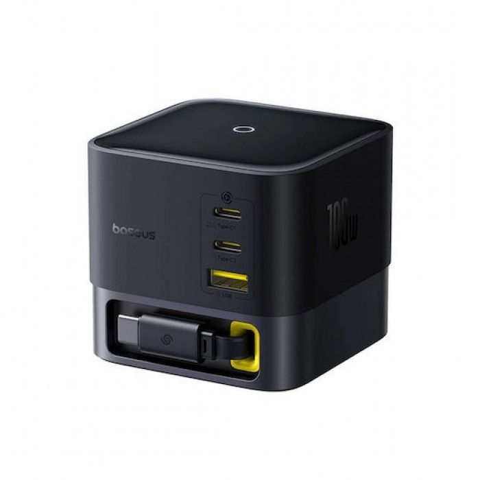 Carregador Os-Baseus Super Gan Desktop Charger With Retractable Cable 3C+U 100W Eu Cosmic Black