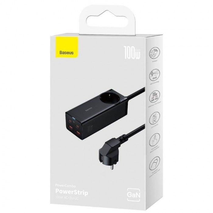 Carregador Carregamento Rápido 100W Gan3 Pro Dual Usb-C/Usb-A Preto + Tomada AC Carregador Carregamento Rápido 100W Gan3 Pro Dual Usb-C/Usb-A Preto + Tomada AC