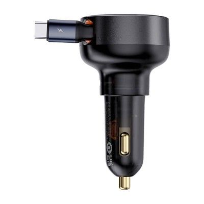Carregador Baseus Enjoyment Pro Car Charger C+Retractable Type-C Cable 60W Cluster Black