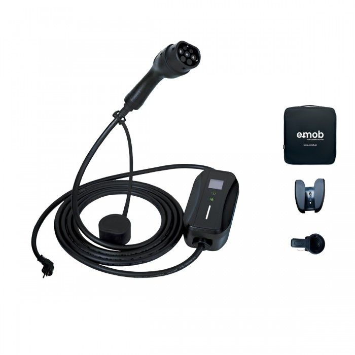 Schuko 3.5kW 1PH 16A Portable Charger with 8.5m T2 cable + Bag + Wall Mount + Plug Holder