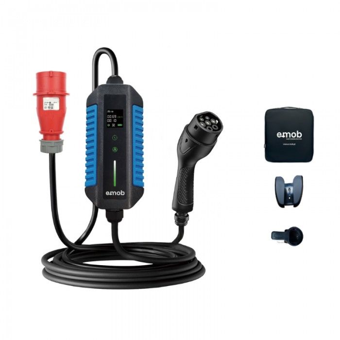 Carregador Portátil 11kW 3PH 16A Tomada Vermelha CEE 16A com cabo de 8,5m T2 + Bolsa Carregador Portátil 11kW 3PH 16A Tomada Vermelha CEE 16A com cabo de 8,5m T2 + Bolsa